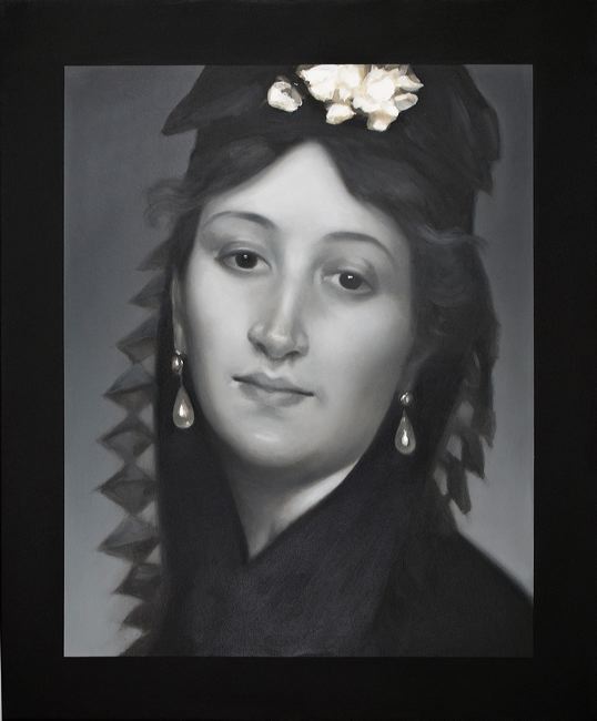WAT 026 Mary A Waters  Woman, Hat with White Flower, 2010  oil on linen cm 60x50