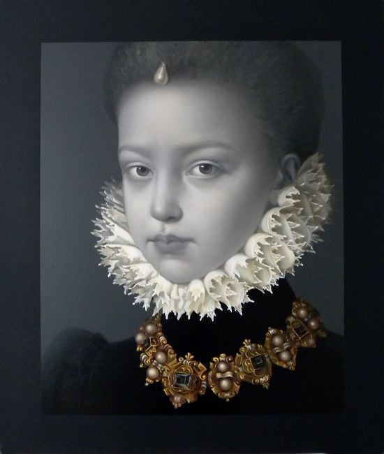 WAT 043 Mary A Waters  Portrait No 7 Infanta Gold Neck, 2011  oil on linen cm 95 x 80