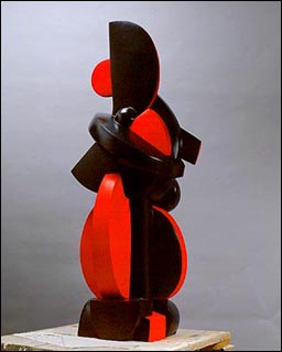 "Temps Suspendu" 1999  Bronze, black patina & red oil, 180x79x57 cm